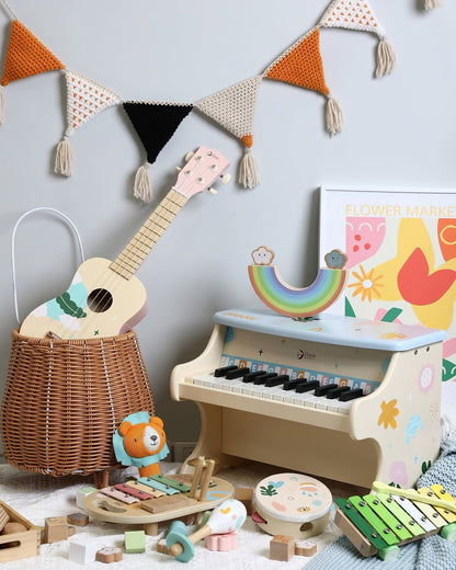 Ahşap Pembe Çocuk Gitarı Ukulelesi - Eğitici Oyuncak Müzik Aleti