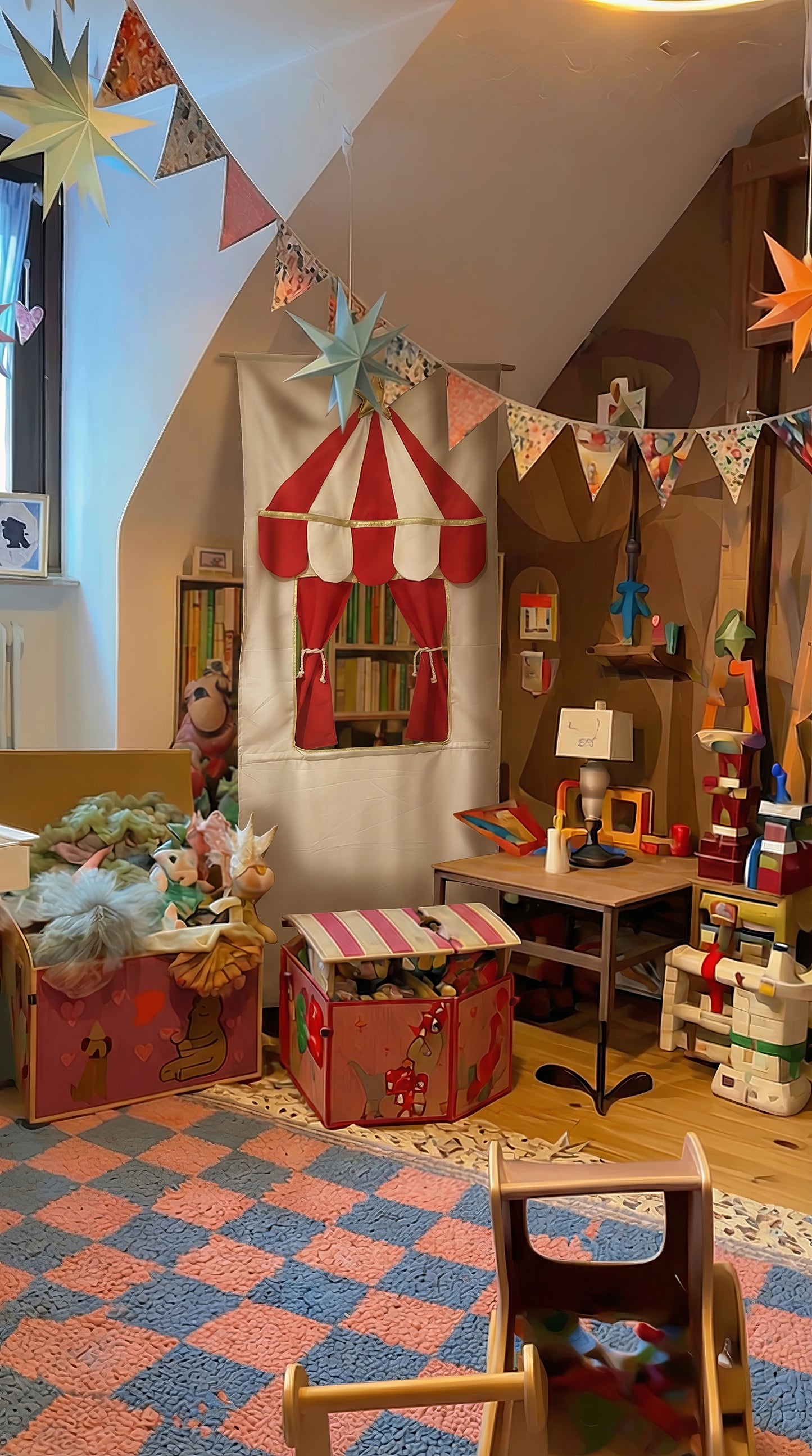 Sirk Temalı Çocuk Kapı Tiyatrosu, Katlanabilir Kumaş Oyun Evi, Hayali Oyun Oyuncağı, Montessori Oda Dekoru, Taşınabilir Tiyatro Sahnesi(Kişiselleştirilebilir)