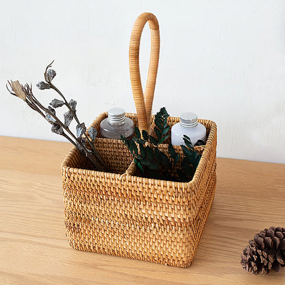 Rattan Kare Kaşıklık Organizer & Dekoratif Mutfak Gereçleri Düzenleyici