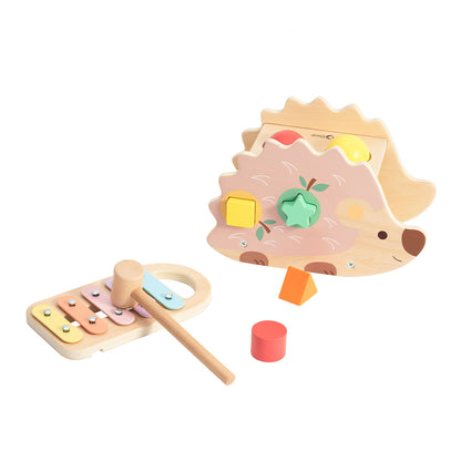 Ahşap Kirpi Aktivite Seti - Ksilofonlu & Çekiçli Bultak Oyuncak (3'ü 1 Arada)