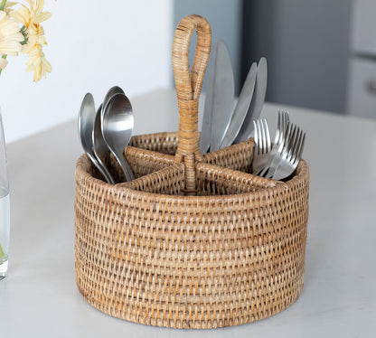 Rattan Yuvarlak Kaşıklık & Dekoratif Mutfak Tezgahı Düzenleyici