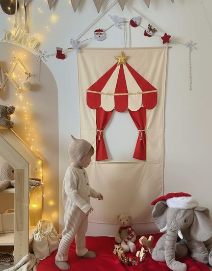 Sirk Temalı Çocuk Kapı Tiyatrosu, Katlanabilir Kumaş Oyun Evi, Hayali Oyun Oyuncağı, Montessori Oda Dekoru, Taşınabilir Tiyatro Sahnesi(Kişiselleştirilebilir)