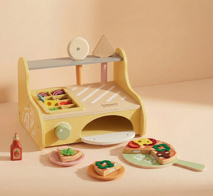 Ahşap Oyuncak Pizza Fırını ve Pişirme Seti (31 Parça)