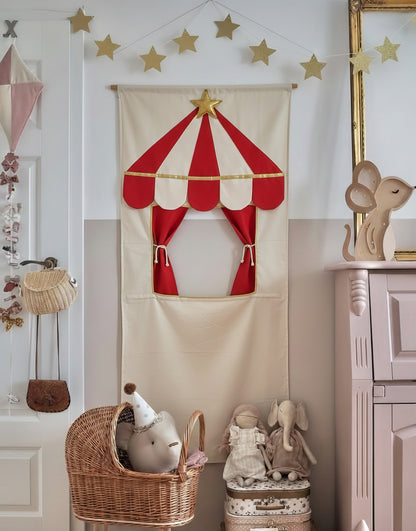 Sirk Temalı Çocuk Kapı Tiyatrosu, Katlanabilir Kumaş Oyun Evi, Hayali Oyun Oyuncağı, Montessori Oda Dekoru, Taşınabilir Tiyatro Sahnesi(Kişiselleştirilebilir)