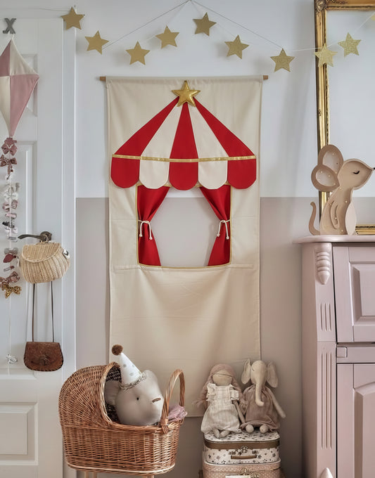 Sirk Temalı Çocuk Kapı Tiyatrosu, Katlanabilir Kumaş Oyun Evi, Hayali Oyun Oyuncağı, Montessori Oda Dekoru, Taşınabilir Tiyatro Sahnesi(Kişiselleştirilebilir)