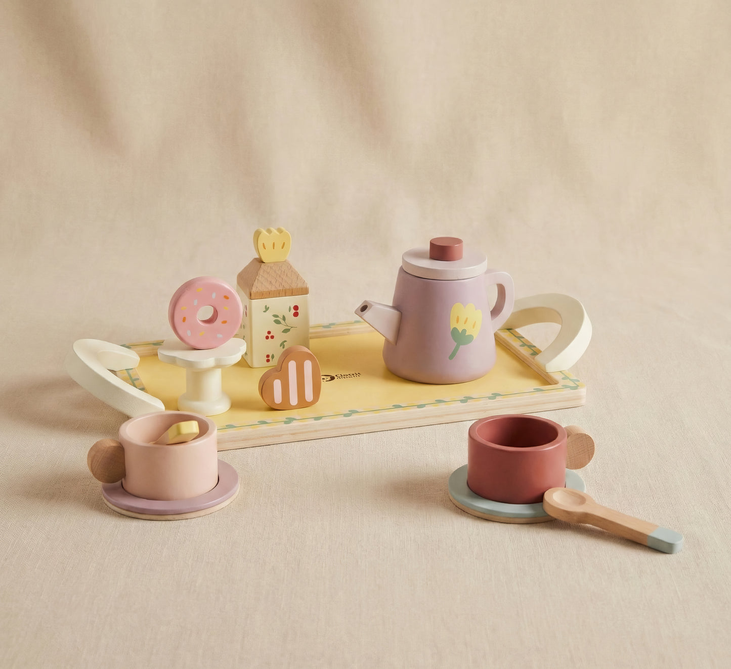 Ahşap Oyuncak Çay Seti - Tepsili & Pastalı Evcilik Oyunu (14 Parça)