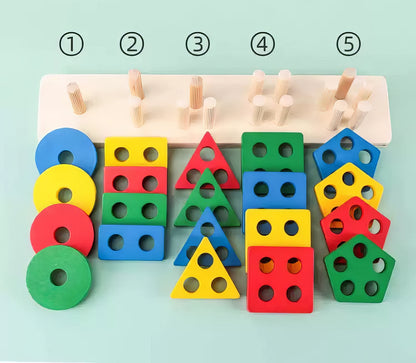 Montessori Ahşap Geometrik Şekil Eşleştirme Seti – Eğitici ve Renkli Puzzle Oyuncak (29 x 6 cm)