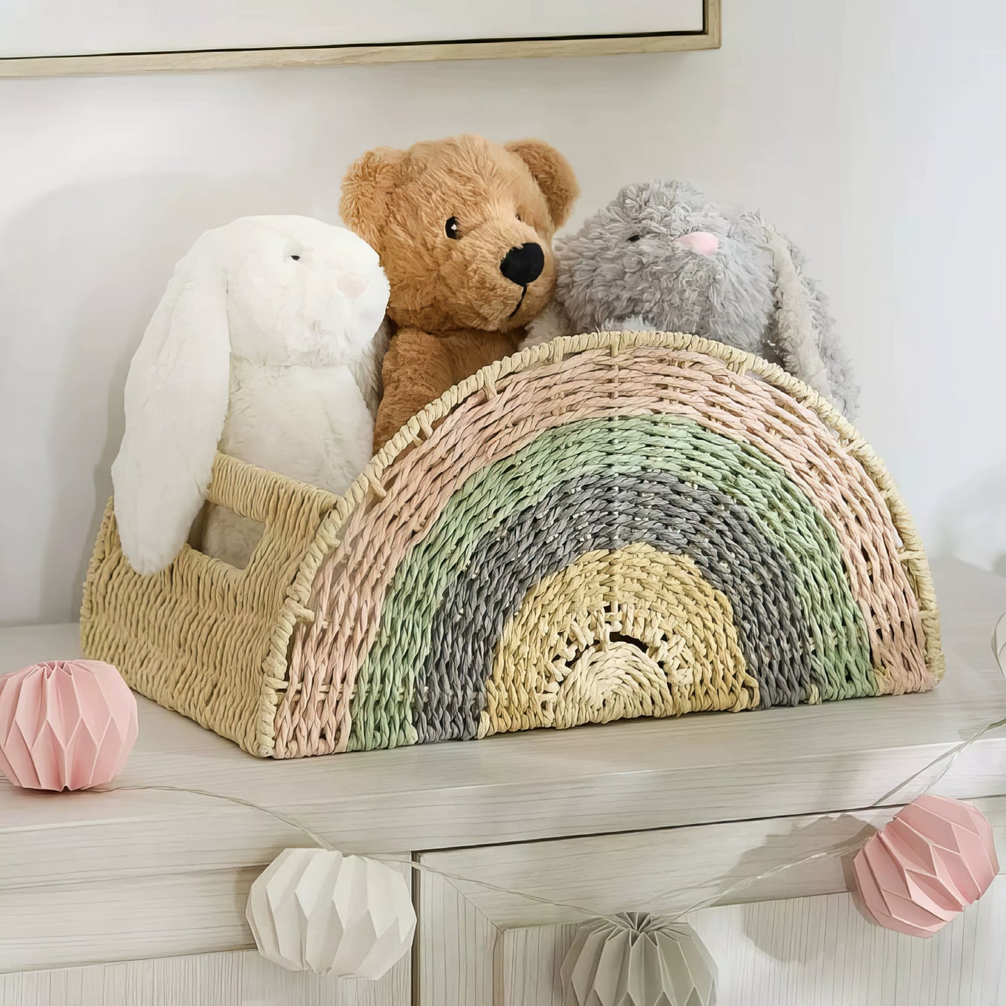 Gökkuşağı Tasarımlı Renkli Sepet Organizer & Dekoratif Çocuk Odası ve Kitaplık Düzenleyici