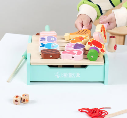 Montessori İlhamlı Barbekü Oyun Seti – Doğal Ahşap, Pembe ve Yeşil