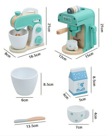 Montessori Ahşap Blender & Kahve Makinesi Seti – Minik Şefler İçin İkili Mutfak Eğlencesi