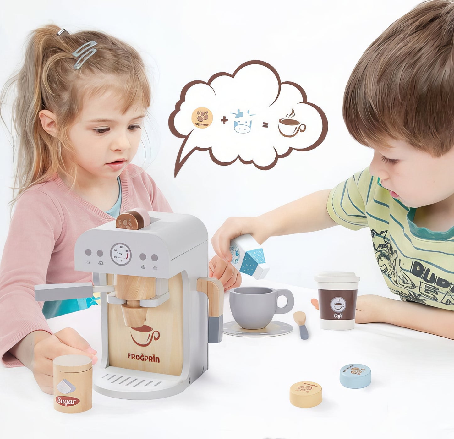 Montessori Ahşap Kahve ve Espresso Makinesi – Frogprin Tasarımı ile Eğlenceli Rol Oyunları