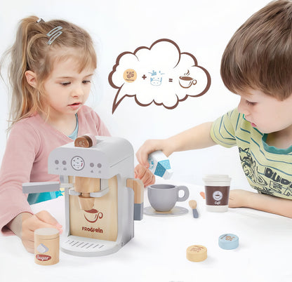 Montessori Ahşap Kahve ve Espresso Makinesi – Frogprin Tasarımı ile Eğlenceli Rol Oyunları