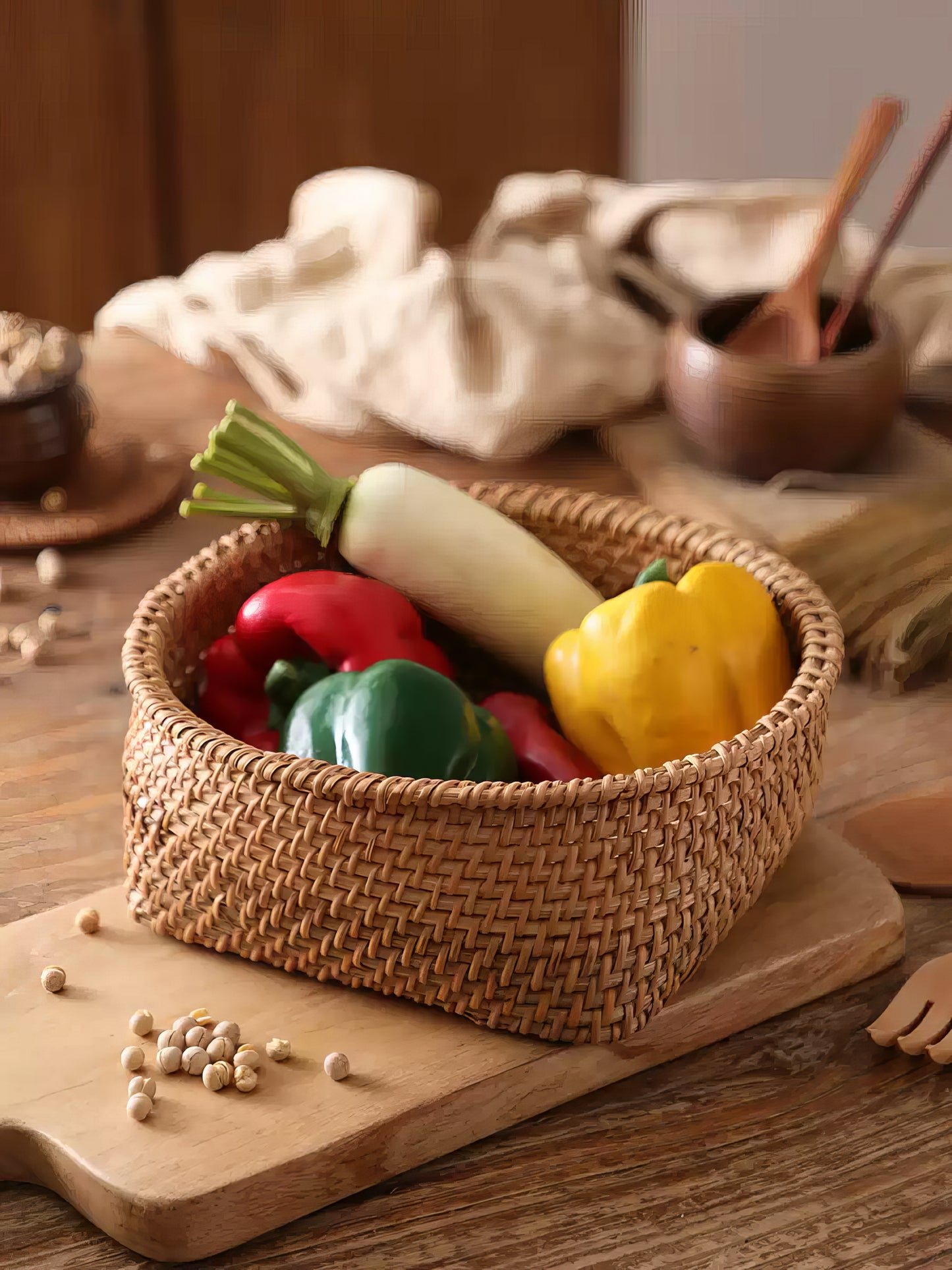Rattan Elips Formlu Organizer & Dekoratif Mutfak, Banyo ve Makyaj Düzenleyici