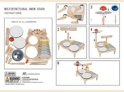 Montessori Ahşap Kedili Müzik & Davul Seti – Ritimle Öğren, Eğlenerek Geliş!
