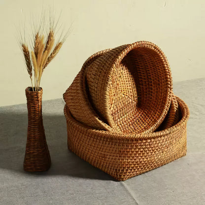 Rattan Elips Formlu Organizer & Dekoratif Mutfak, Banyo ve Makyaj Düzenleyici
