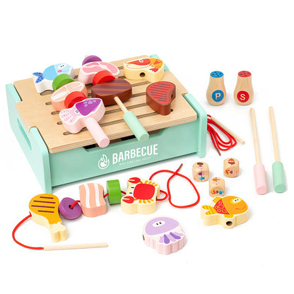 Montessori İlhamlı Barbekü Oyun Seti – Doğal Ahşap, Pembe ve Yeşil