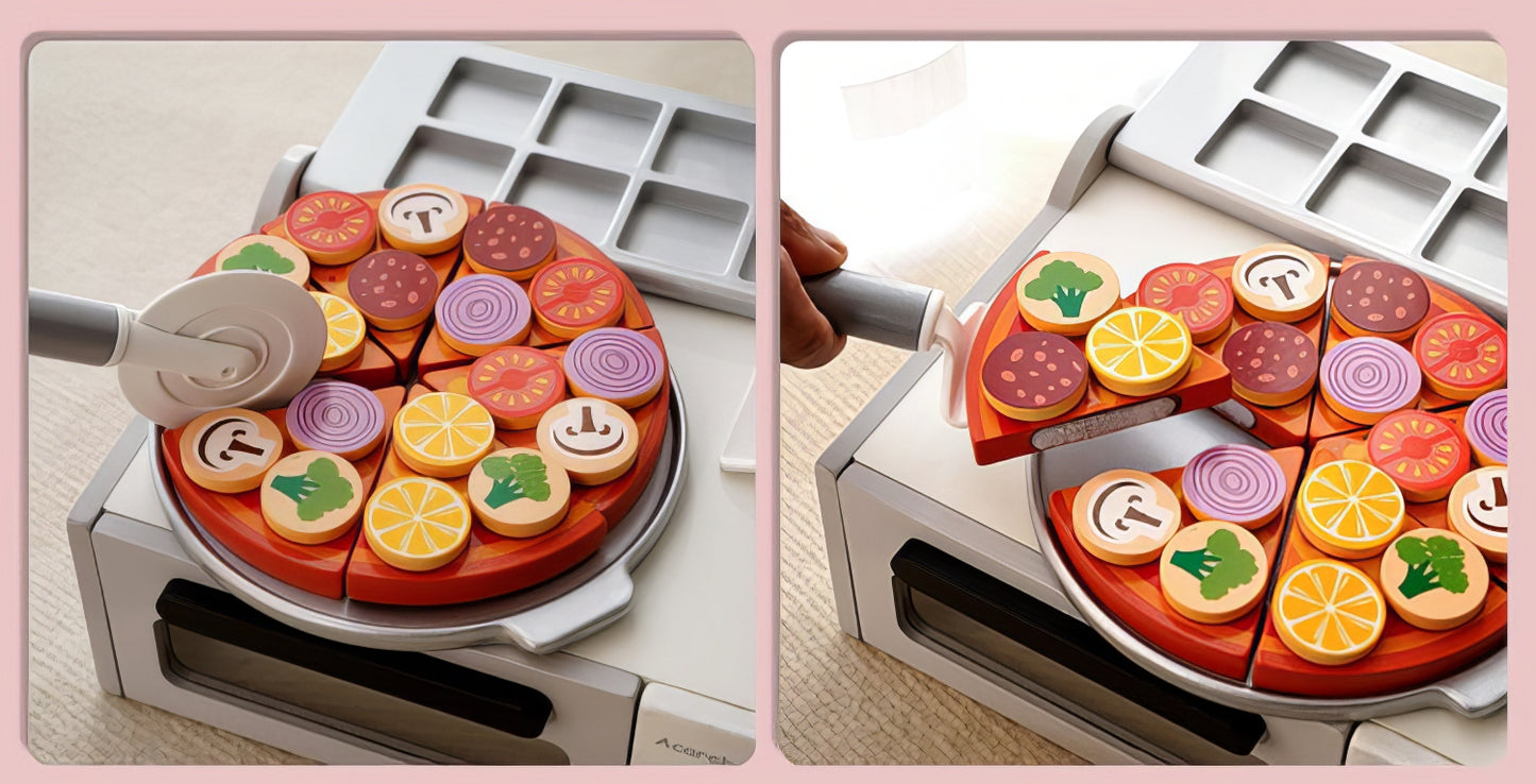 Montessori Ahşap Pizza Fırını Seti – Eğitici Fırın & Mutfak Oyunu