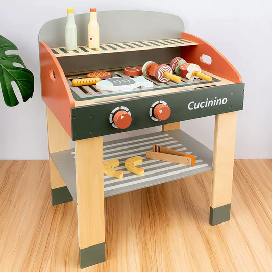 Montessori Ahşap Barbekü Izgara Seti – Gerçekçi Mangal Oyuncak (46 x 31 x 58 cm)