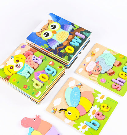 Montessori Ahşap 12 Parça İngilizce Eğitici Yapboz Seti – Hayvan ve Araç Temalı Puzzle (14.8 x 17.8 cm)