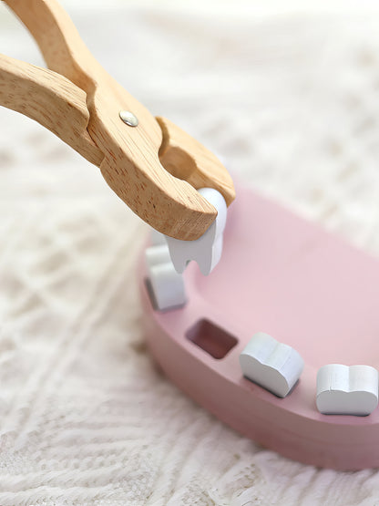Montessori Ahşap Dişçi Seti – Eğitici Diş Hekimi Oyuncak Seti (Ahşap Malzeme, 3 Yaş+)