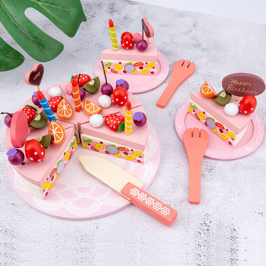 Montessori Ahşap Meyveli Doğum Günü Pasta Seti – Eğitici ve Eğlenceli Oyun