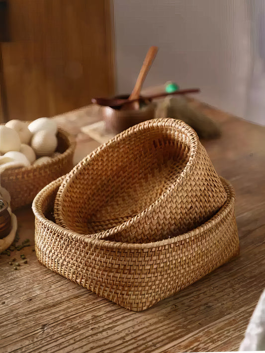 Rattan Elips Formlu Organizer & Dekoratif Mutfak, Banyo ve Makyaj Düzenleyici