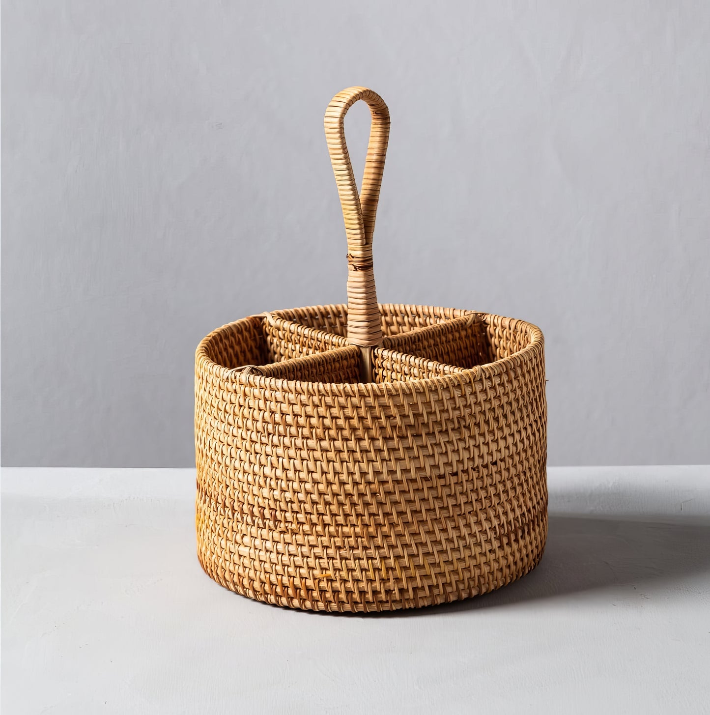 Rattan Yuvarlak Kaşıklık & Dekoratif Mutfak Tezgahı Düzenleyici
