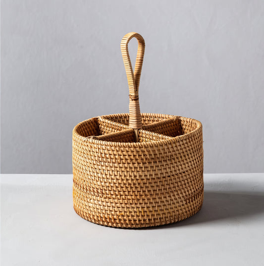 Rattan Yuvarlak Kaşıklık & Dekoratif Mutfak Tezgahı Düzenleyici