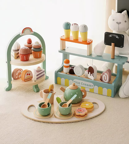 TÜRKİYEYE GÖNDERİMİ YOKTUR /Montessori Ahşap 5 Çayı Parti Seti – Eğitici Rol Oyunu