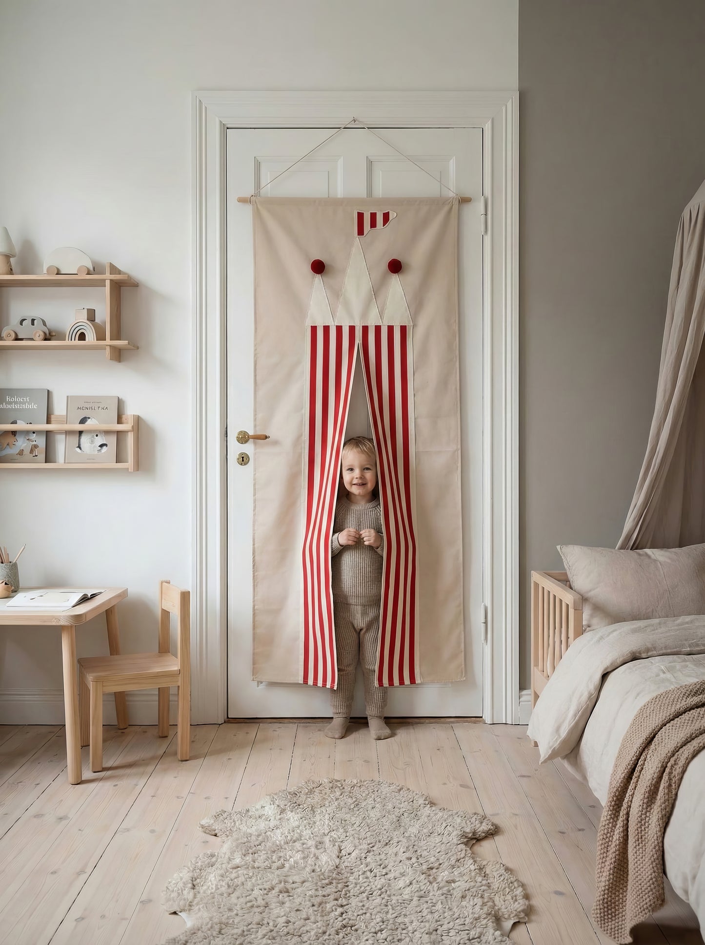 Kişiselleştirilebilir Çocuk Kapı Tiyatrosu - Oyun Evi Perdesi - Montessori Oyun Çadırı - Çocuk Odası Dekorasyonu - Kukla Sahnesi - Sirk Temalı Oyun Alanı