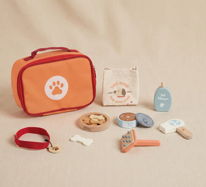 Ahşap Veteriner Seti ve Taşıma Çantası - Hayvan Bakım Oyunu (15 Parça)