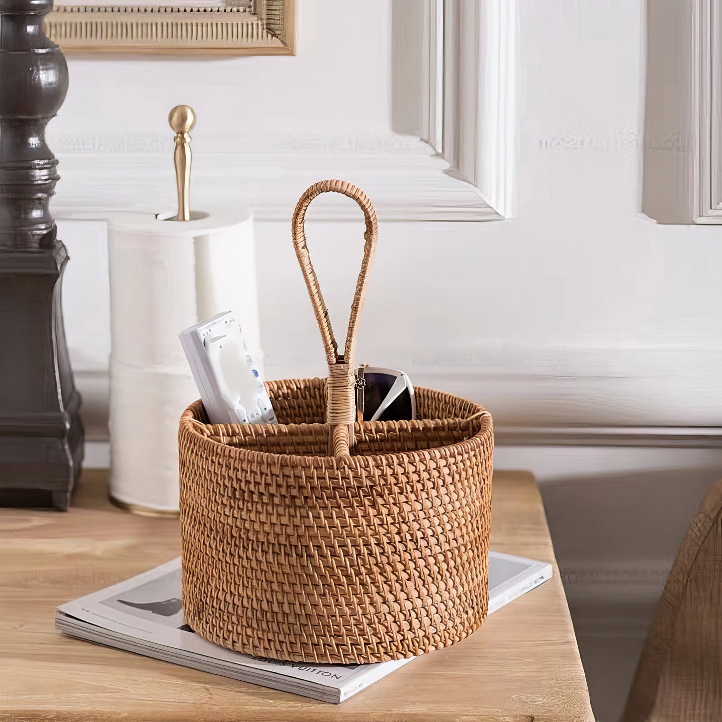 Rattan Yuvarlak Kaşıklık & Dekoratif Mutfak Tezgahı Düzenleyici