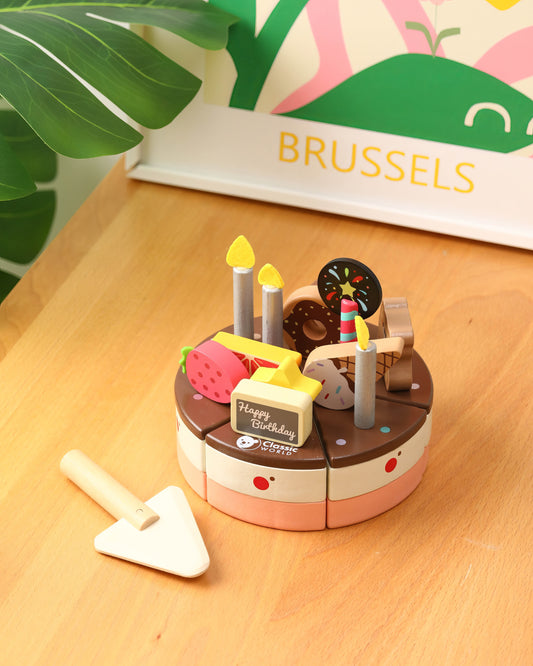 19 Parçalı Kutlama Temalı Ahşap Pasta Seti