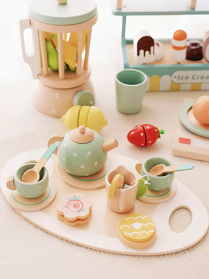 TÜRKİYEYE GÖNDERİMİ YOKTUR /Montessori Ahşap 5 Çayı Parti Seti – Eğitici Rol Oyunu