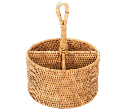 Rattan Yuvarlak Kaşıklık & Dekoratif Mutfak Tezgahı Düzenleyici