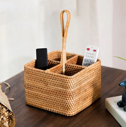 Rattan Kare Kaşıklık Organizer & Dekoratif Mutfak Gereçleri Düzenleyici