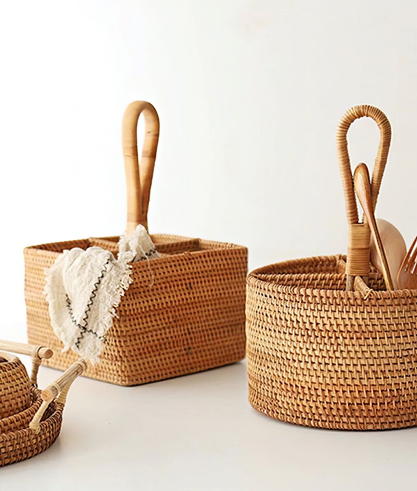 Rattan Kare Kaşıklık Organizer & Dekoratif Mutfak Gereçleri Düzenleyici