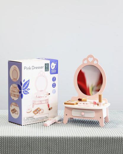 Montessori 11 Parçalı Pembe Ahşap Makyaj Masası ve Aksesuar Seti