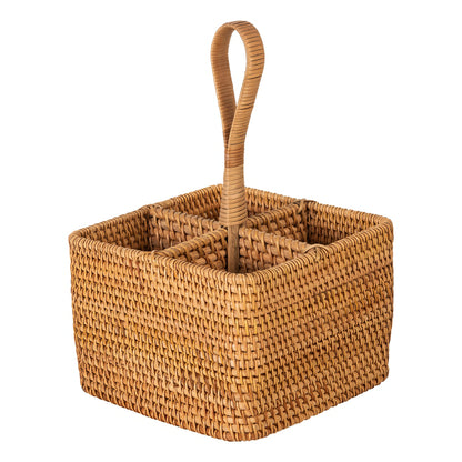 Rattan Kare Kaşıklık Organizer & Dekoratif Mutfak Gereçleri Düzenleyici