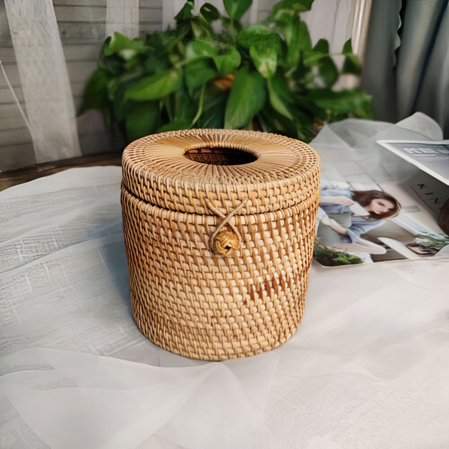 Rattan Yuvarlak Selpaklık & Dekoratif Kağıt Mendil ve Organizer Düzenleyici
