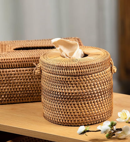 Rattan Yuvarlak Selpaklık & Dekoratif Kağıt Mendil ve Organizer Düzenleyici