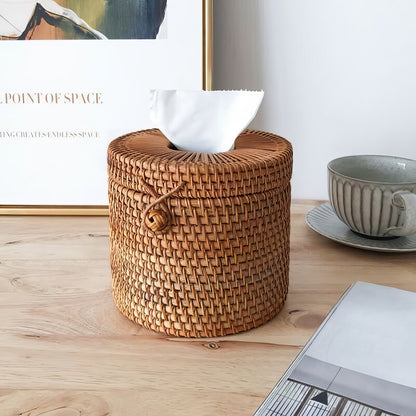 Rattan Yuvarlak Selpaklık & Dekoratif Kağıt Mendil ve Organizer Düzenleyici
