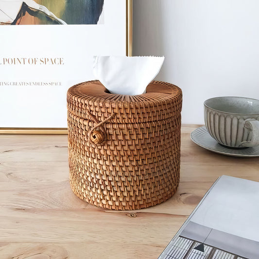 Rattan Yuvarlak Selpaklık & Dekoratif Kağıt Mendil ve Organizer Düzenleyici