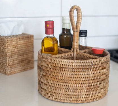 Rattan Yuvarlak Kaşıklık & Dekoratif Mutfak Tezgahı Düzenleyici