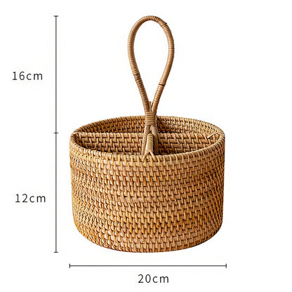 Rattan Yuvarlak Kaşıklık & Dekoratif Mutfak Tezgahı Düzenleyici