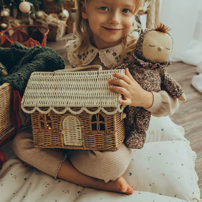 Rattan & Bambu Dikdörtgen Kapaklı Çocuk Evi & Dekoratif Çocuk Odası Organizer Sepet