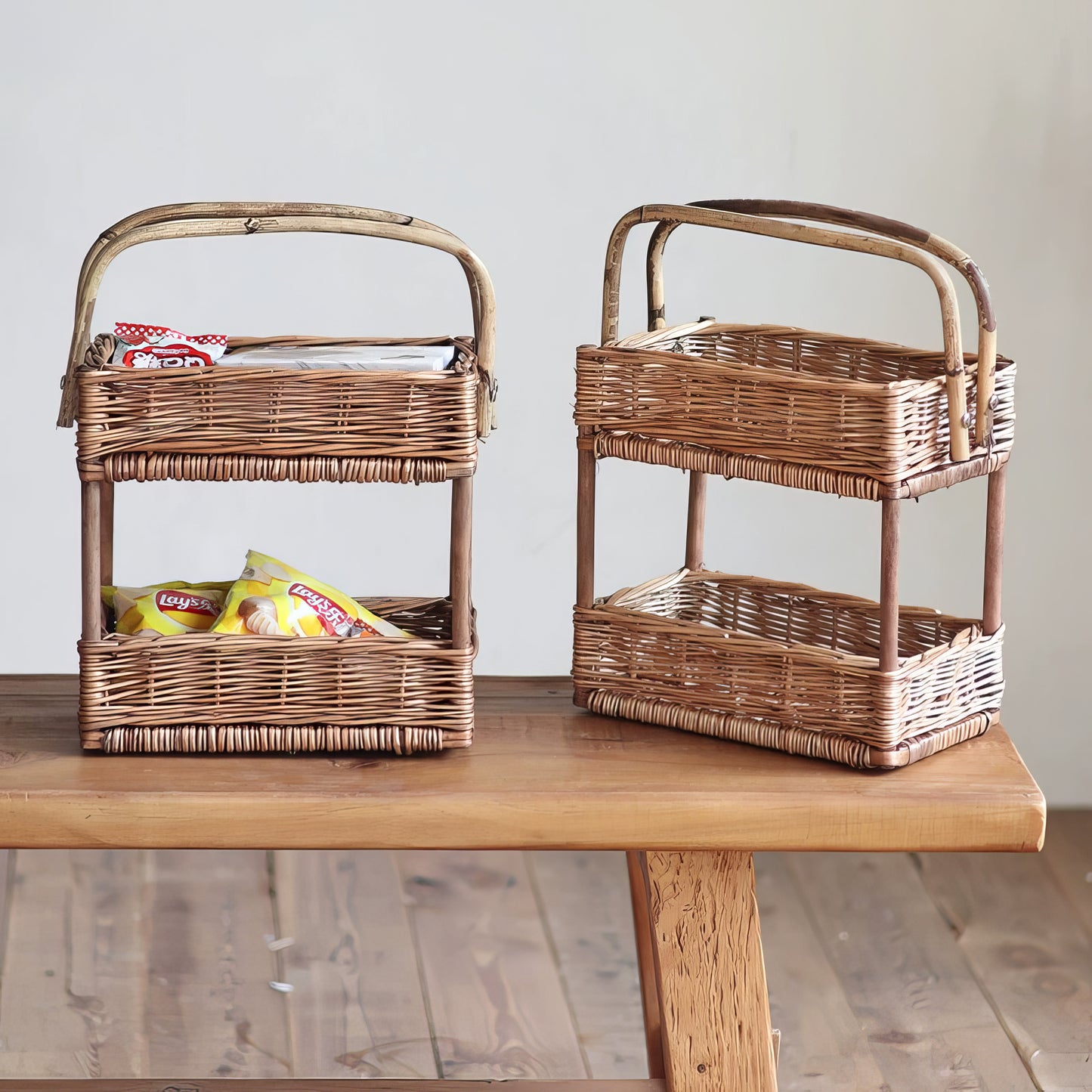 Rattan & Bambu 2 Katlı Organizer & Çok Amaçlı Banyo, Makyaj ve Mutfak Düzenleyici