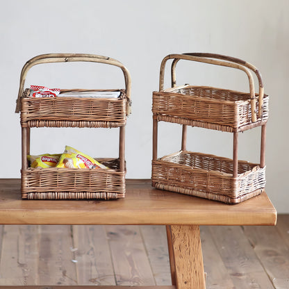 Rattan & Bambu 2 Katlı Organizer & Çok Amaçlı Banyo, Makyaj ve Mutfak Düzenleyici