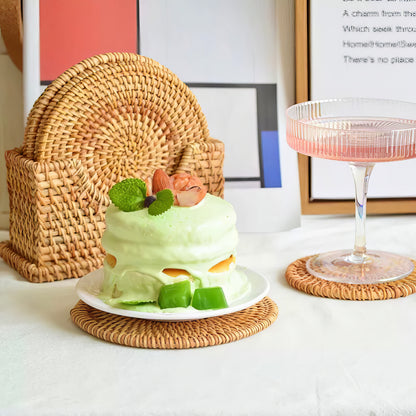 Rattan Yuvarlak Bardak Altlığı 6’lı Set & Dekoratif Bardak Standı