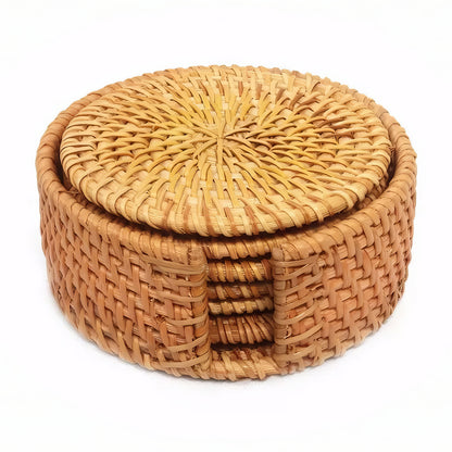 Düz Yuvarlak Rattan Bardak Altlığı 6’lı Set & Minimalist Dekoratif Bardak Standı